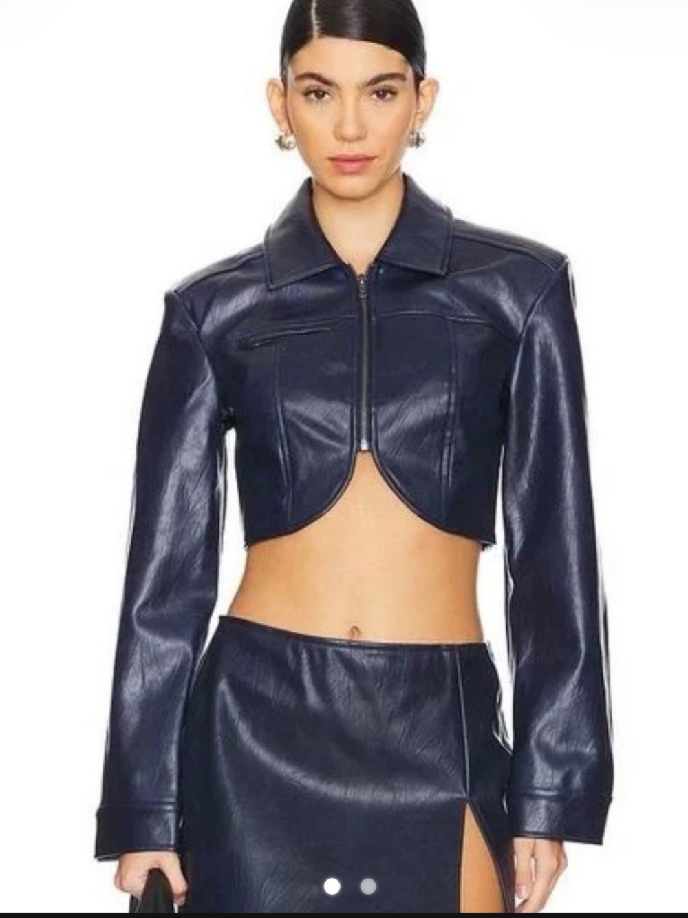 AFRM Navy Cropped Faux Leather Jacket